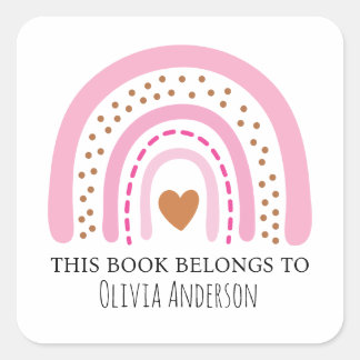 かわいいピンク点々のあるブラウン虹 スクエアシール