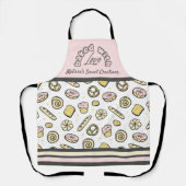 かわいいピンク焼いたの黄色と愛 エプロン (正面)