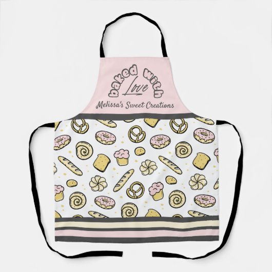 かわいいピンク焼いたの黄色と愛 エプロン (正面)