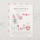 かわいいピンク犬ANY AGE誕生日パーティー招待状 サンキューカード (正面/裏面)