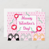 かわいいピンク猫がハッピーバレンタインデー シーズンポストカード (正面/裏面)