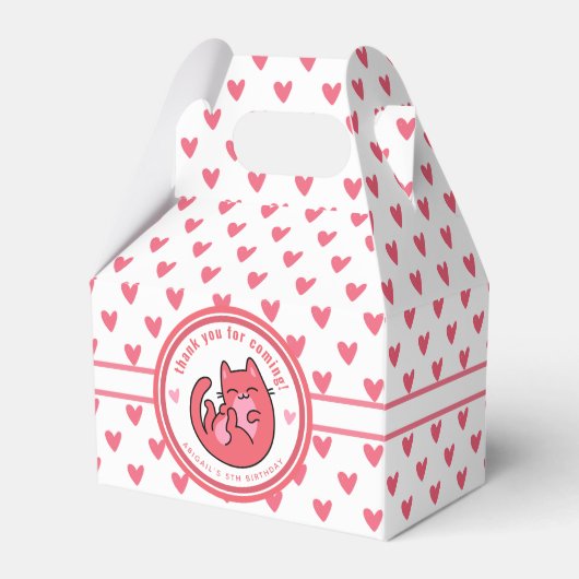 かわいいピンク猫の漫画 – パーソナライズされた子供の誕生日 フェイバーボックス (正面サイド)