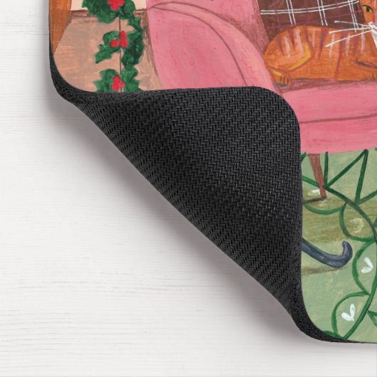 かわいいピンク猫クリスマスイラストレーション マウスパッド (コーナー)