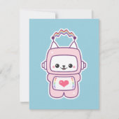 かわいいピンク猫ロボットバースデーパーティ招待状 招待状 (正面)
