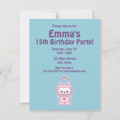 かわいいピンク猫ロボットバースデーパーティ招待状 招待状 (裏面)