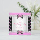 かわいいピンク白黒水玉模様誕生日パーティー 招待状 (スタンド正面)