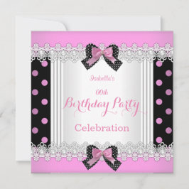 かわいいピンク白黒水玉模様誕生日パーティー 招待状