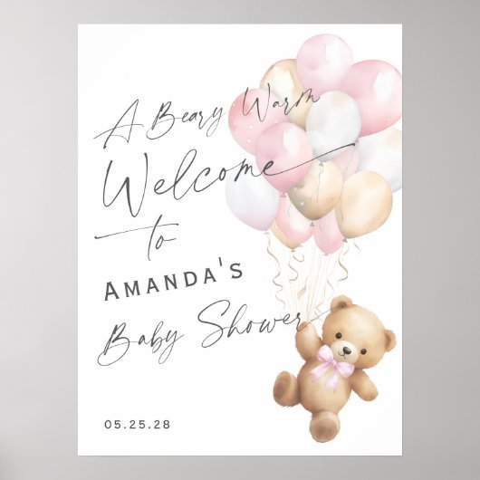 かわいいピンク真珠のように待つ赤ちゃん女の子シャワーへようこそ ポスター (正面)