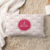 かわいいピンク眠る猫ネコ柄モノグラム ランバークッション (ブランケット)