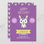 かわいいピンク紫のかわいいユニコーン2nd誕生日 招待状 (正面/裏面)