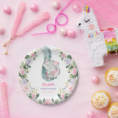 かわいいピンク紫のフローラゾウ女の子ベビーシャワー ペーパープレート (パーティー)