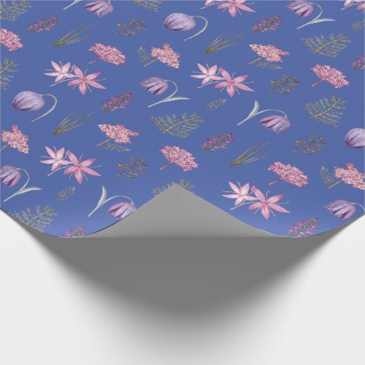 かわいいピンク紫のフローラ女の子シャワーギフト ラッピングペーパー (角)