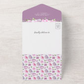 かわいいピンク紫のフローラ子猫の赤ちゃんシャワー オールインワン招待状 (外側)