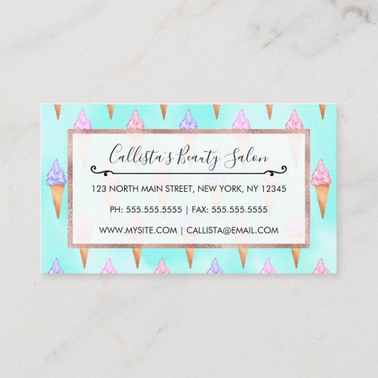 かわいいピンク紫の夏のアイスクリームコーン水色 予約カード (裏面)