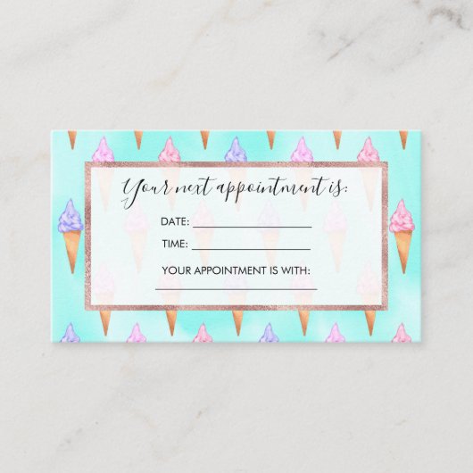 かわいいピンク紫の夏のアイスクリームコーン水色 予約カード (正面)