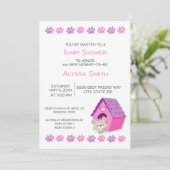 かわいいピンク紫の子犬ベビーシャワー招待状 招待状 (スタンド正面)