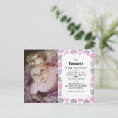 かわいいピンク紫の花小さな女の子1st誕生日 ポストカード (スタンド正面)