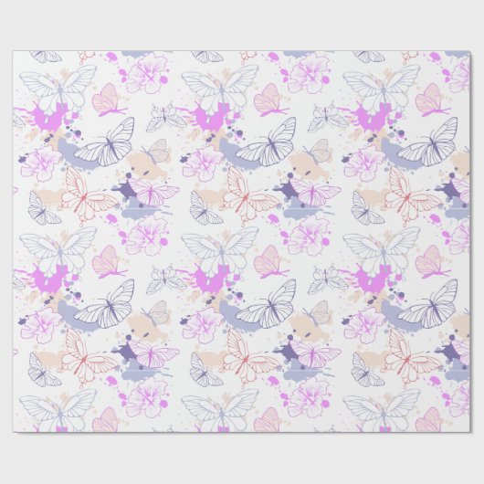 かわいいピンク紫の蝶の子供たち ラッピングペーパー (フラット)