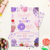 かわいいピンク紫スウィートワンガールの誕生日 招待状