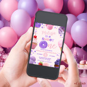 かわいいピンク紫スウィートワンガールの誕生日 招待状