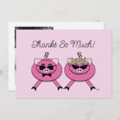 かわいいピンク結婚の豚のカップル |バックフォト サンキューカード (正面/裏面)