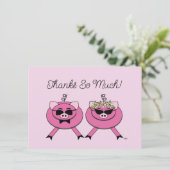 かわいいピンク結婚の豚のカップル |バックフォト サンキューカード (スタンド正面)