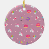 かわいいピンク絵文字unicornsキャンディーズ花棒つきキャンデー セラミックオーナメント (裏面)