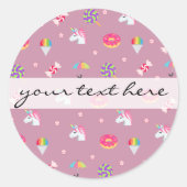 かわいいピンク絵文字unicornsキャンディーズ花棒つきキャンデー ラウンドシール (正面)