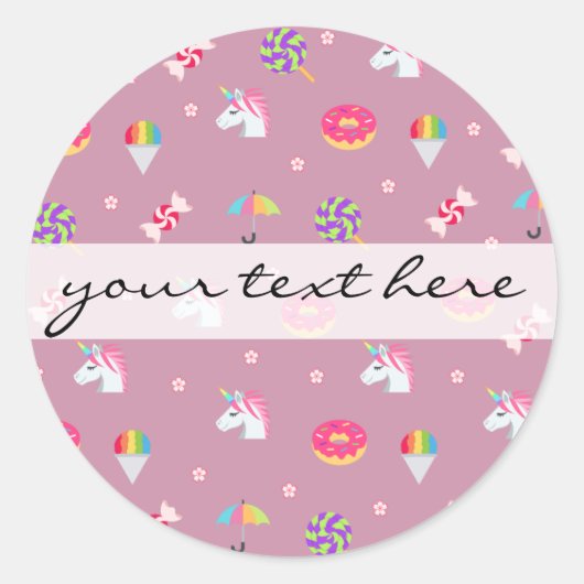 かわいいピンク絵文字unicornsキャンディーズ花棒つきキャンデー ラウンドシール (正面)