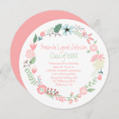 かわいいピンク緑の花リース卒業招待状 招待状 (正面/裏面)