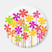 かわいいピンク色のオレンジ色の花シンプルのスケッチ マグネット (正面)