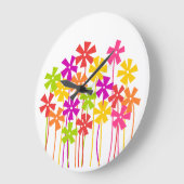 かわいいピンク色のオレンジ色の花シンプルのスケッチ ラージ壁時計 (傾斜)