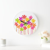 かわいいピンク色のオレンジ色の花シンプルのスケッチ ラージ壁時計 (ホーム)