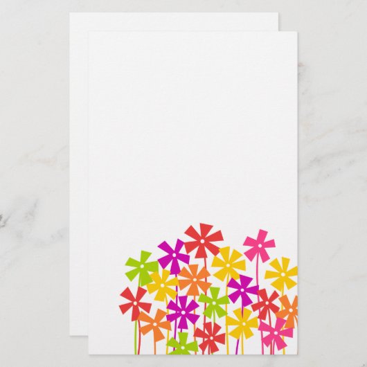 かわいいピンク色のオレンジ色の花シンプルのスケッチ 便箋 (正面/裏面)