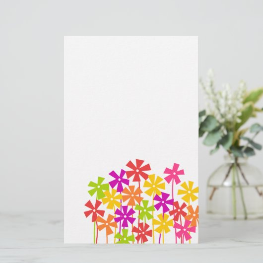 かわいいピンク色のオレンジ色の花シンプルのスケッチ 便箋 (スタンド正面)