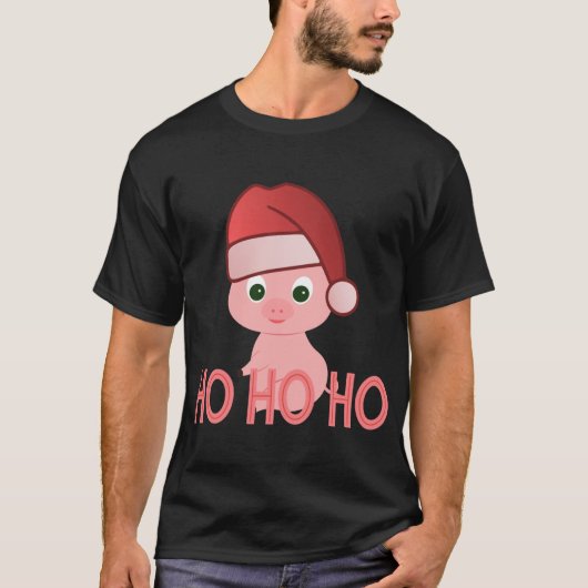 かわいいピンク色のクリスマスにスニーキーなサンタ赤ちゃん豚 Tシャツ (正面)