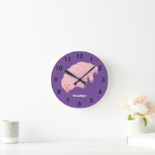 かわいいピンク色のターディグレードの水性熊の漫画 ラウンド壁時計 (ホーム)