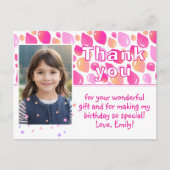 かわいいピンク色のバルーンガーリー写真誕生日ありがとう ポストカード (正面)