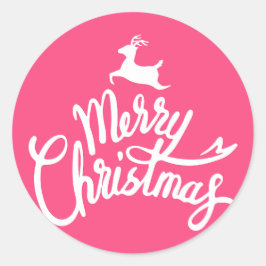 かわいいピンク色のメリークリスマスタイポグラフィプレゼント ラウンドシール