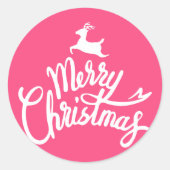 かわいいピンク色のメリークリスマスタイポグラフィプレゼント ラウンドシール (正面)