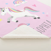 かわいいピンク色のレインボーユニコーン&ネームキッズ シェルパブランケット (3/4)