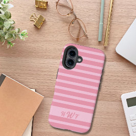 かわいいピンク色の単色カスタムのストライプの iPhone 16ケース