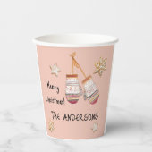 かわいいピンク色の国の素朴イラスト 紙コップ (正面)