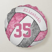 かわいいピンク色の女子バレーボールパーソナライズされた ラウンドクッション (裏面)