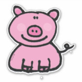 かわいいピンク色の子豚の漫画 シール (正面)