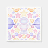 かわいいピンク色の宇宙宇宙飛行士誕生日 スタンダードカクテルナプキン (正面)