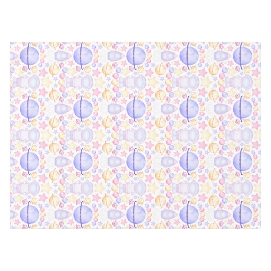 かわいいピンク色の宇宙宇宙飛行士誕生日 テーブルクロス (正面(横))