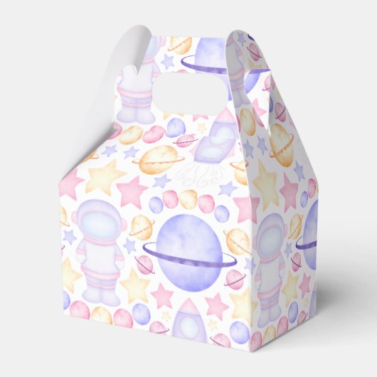 かわいいピンク色の宇宙宇宙飛行士誕生日 フェイバーボックス (裏面サイド)