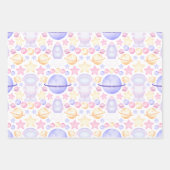 かわいいピンク色の宇宙宇宙飛行士誕生日 ラッピングペーパーシート (正面)