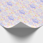 かわいいピンク色の宇宙宇宙飛行士誕生日 ラッピングペーパー (角)